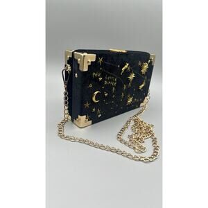 Little Dipper Black Gold Celestial Velvet Embroidered Evening Bag Gold Chain 5x8